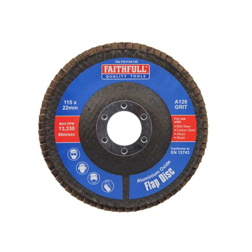 Faithfull Aluminium Oxide Flap Disc 115 x 22mm 120 Grit