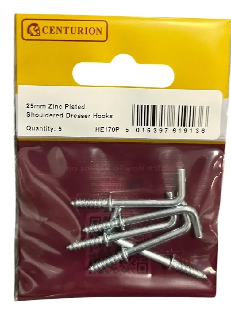 Centurion 25mm Zinc Shouldered Dresser Hooks