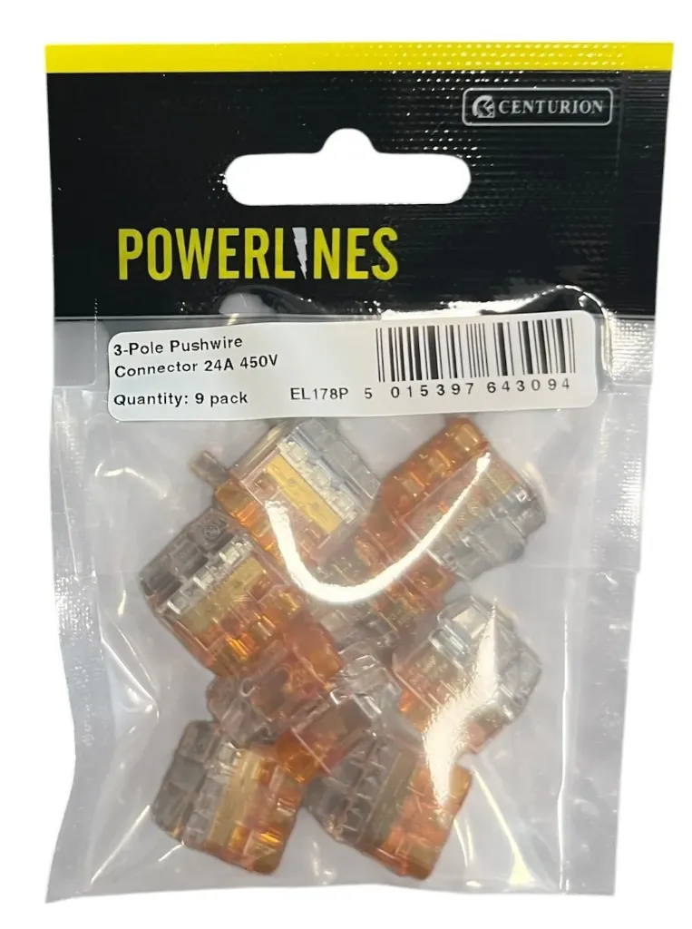Centurion 3-Pole Pushwire Connector - 24A 450V - 9pk