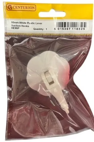 [HE95P] Centurion 50mm White Plastic Lever Suction Hooks