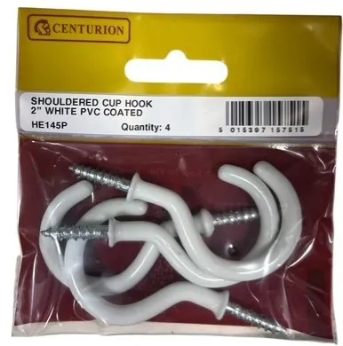 Centurion 50mm White PVC Cup Hooks (Pk 4)