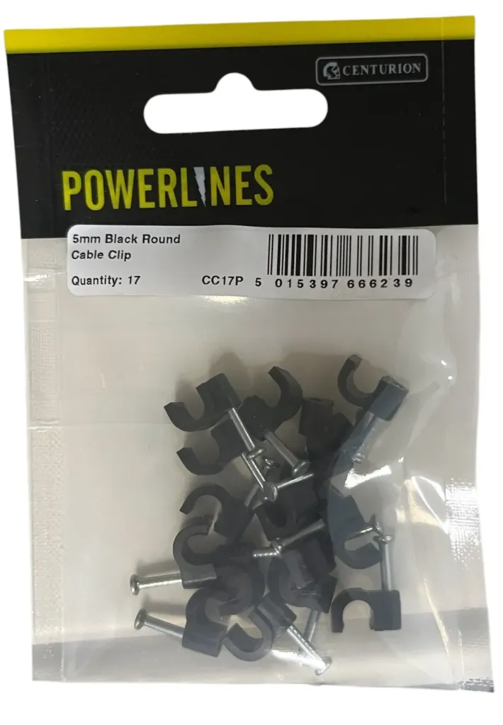Centurion 5mm Black Round Cable Clips