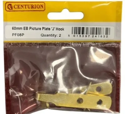 Centurion 60mm Brassed Picture Plate 'J' Hook (Pack of 2)