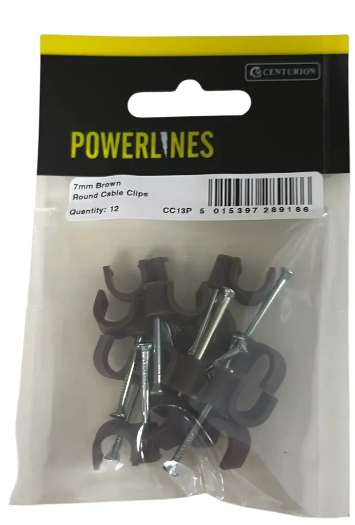 Centurion 7mm Brown Round Cable Clips (Pack of 12)