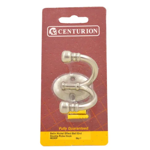 Centurion Satin Nickel Effect Ball End Double Robe Hook