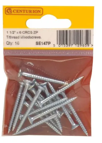 Centurion 1 1/2" x 6 ZP Cross Recessed Hardened Twin Thread Woodscrews with Countersunk Head (Pack of 16)