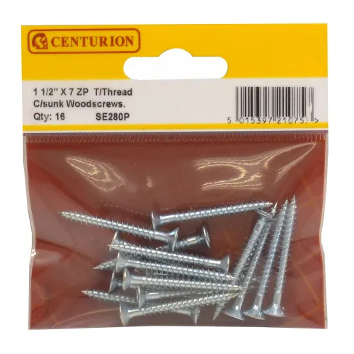 Centurion 1 1/2" x 7 ZP Cross Recessed Hardened Twin Thread Woodscrews with Countersunk Head (Pack of 16)