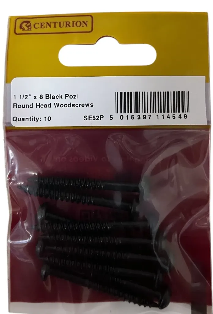 Centurion 1 1/2" x 8 Pozi Black Round Head Woodscrews (Pack of 10)