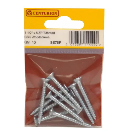 Centurion 1 1/2" x 8 ZP Cross Recessed Hardened Twin Thread Woodscrews with Countersunk Head (Pack of 10)