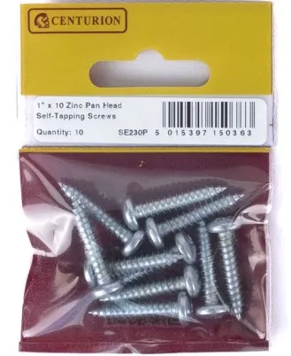 Centurion 1" x 10 Zinc Pan Head Self Tapping Screws  (Pack of 10)