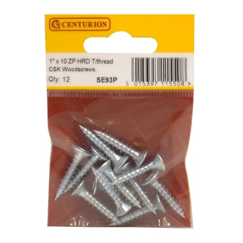 [SE93P] Centurion 1" x 10 ZP Cross Recessed Hardened Twin Thread Woodscrews with Countersunk Head (Pack of 12)
