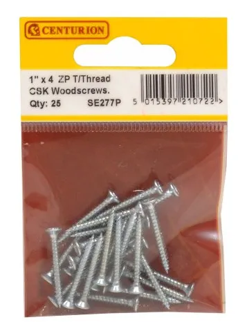 Centurion 1" x 4 ZP Cross Recessed Hardened Twin Thread Woodscrews with Countersunk Head (Pack of 25)