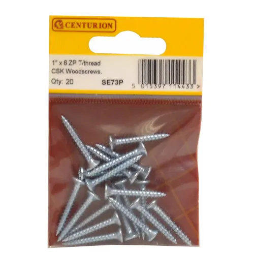 Centurion 1" x 6 ZP Cross Recessed Hardened Twin Thread Woodscrews with Countersunk Head (Pack of 20)