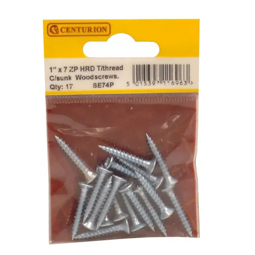 Centurion 1" x 7 ZP Cross Recessed Hardened Twin Thread Woodscrews with Countersunk Head (Pack of 17)
