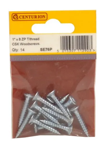 Centurion 1" x 8 ZP  Cross Recessed Countersunk Hardened Twin Thread Screws Zinc Plated (Pack of 14)