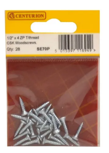 Centurion 1/2" x 4 ZP Cross Recessed Hardened Twin Thread Woodscrews with Countersunk Head (Pack of 28)