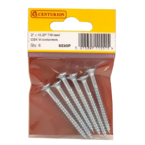 [SE80P] Centurion 2" x 10 ZP Cross Recessed Hardened Twin Thread Woodscrews with Countersunk Head (Pack of 6)