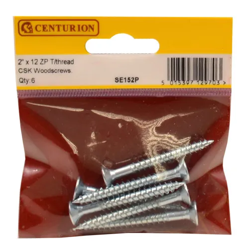 [SE152P] Centurion 2" x 12 ZP Cross Recessed Hardened Twin Thread Woodscrews with Countersunk Head (Pack of 6)