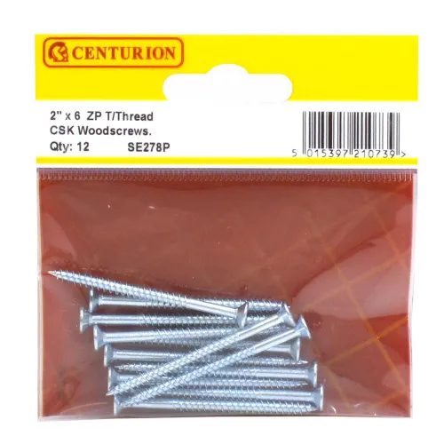 Centurion 2" x 6 ZP Cross Recessed Hardened Twin Thread Woodscrews with Countersunk Head (Pack of 12)