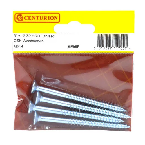 Centurion 3" x 12 ZP Cross Recessed Hardened Twin Thread Woodscrews with Countersunk Head (Pack of 4)