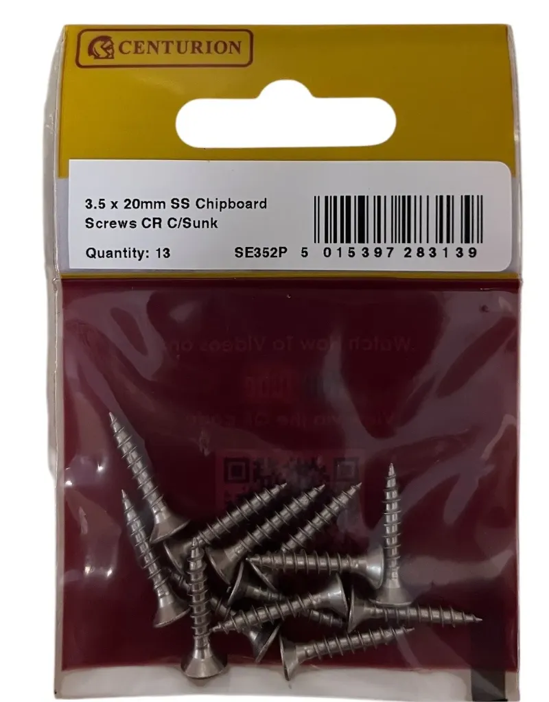 Centurion 3.5mm x 20mm Stainless Steel Chipboard Screws CRCS Head Countersunk (Pack of 13)
