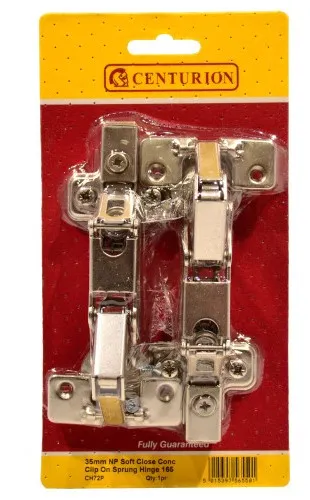 Centurion 35mm NP Soft Close Clip On Sprung Conc Hinge 165 Deg (1 pair)