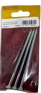 Centurion 4" x 12 ZP Cross Recessed Hardened Twin Thread Woodscrews with Countersunk Head (Pack of 3)