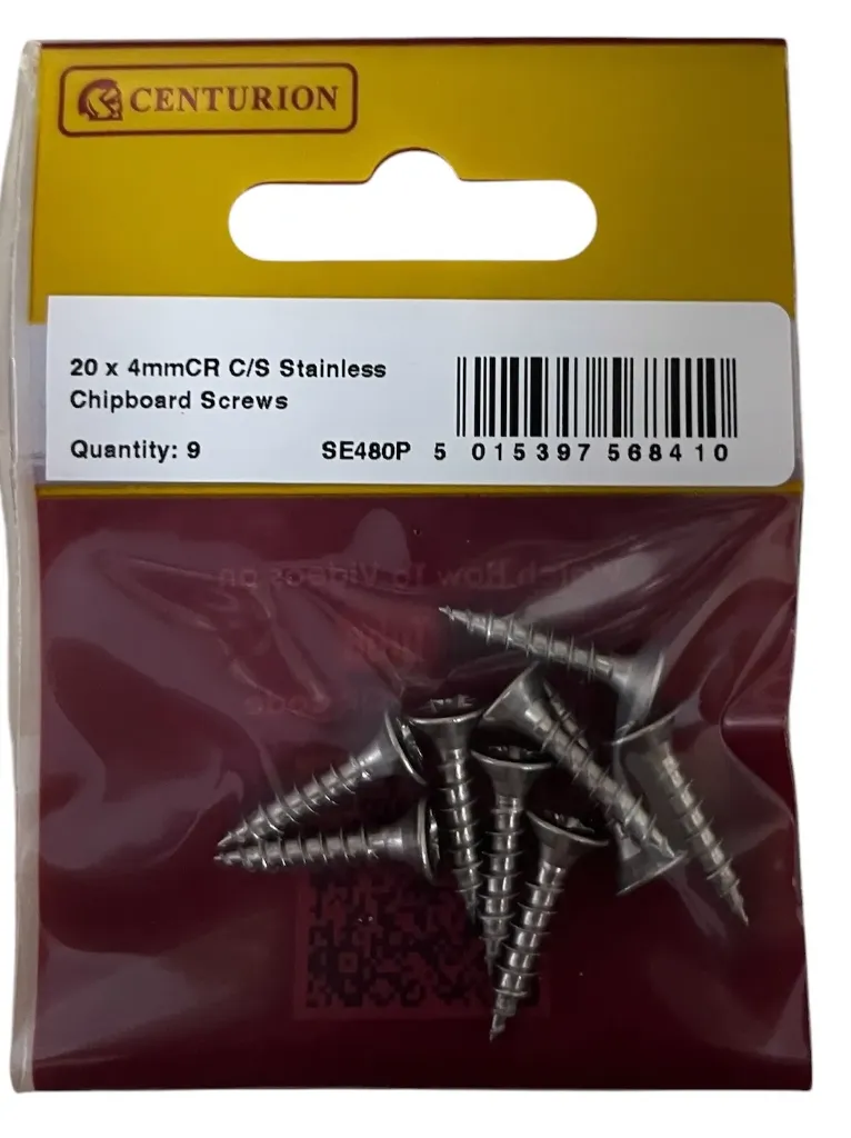 Centurion 4mm x 20mm Stainless Steel Chipboard Screws CRCS Head Countersunk