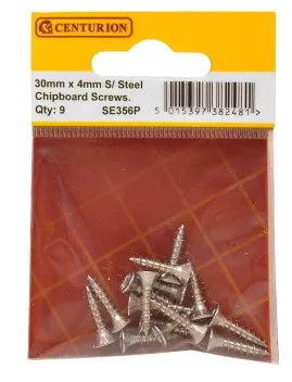 Centurion 4mm x 30mm Stainless Steel Chipboard Screws CRCS Head Countersunk (Pack of 9)