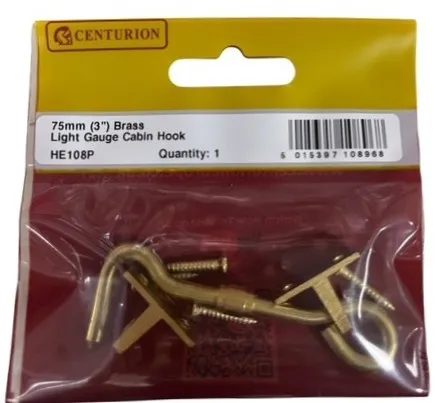 Centurion 75mm (3") PB Light Gauge Cabin Hook