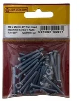 Centurion M3 x 25mm Zinc Pan Head Machine Screws & Nuts (Pack of 22)