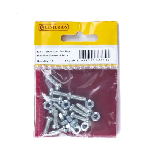 Centurion M4 x 12mm Zinc Pan Head Machine Screws & Nuts (Pack of 12)