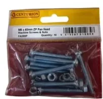 Centurion M5 x 40mm Zinc Pan Head Machine Screws & Nuts  (Pack of 10)