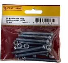 Centurion M5 x 50mm Zinc Pan Head Machine Screws & Nuts  (Pack of 8)