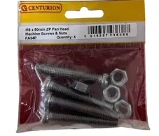 Centurion M8 x 50mm Zinc Pan Head Machine Screws & Nuts  (Pack of 4)