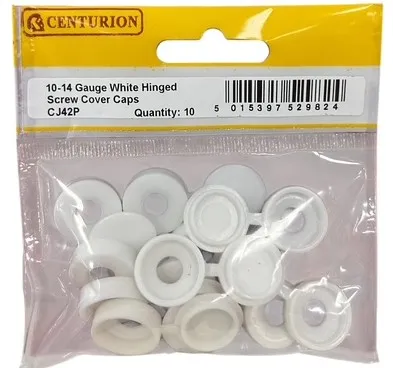 Centurion White Hinged Screw Cover Caps 10-14 Screw 10pk